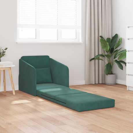 vidaXL ligbed 2-in-1 donkergroen 65x80x83 cm fluweel afbeelding3 - 1