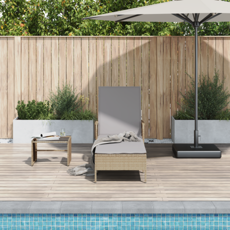 vidaXL Ligstoel Beige en Licht Grijs 200 x 55 x 92 cm poly rattan afbeelding3 - 1