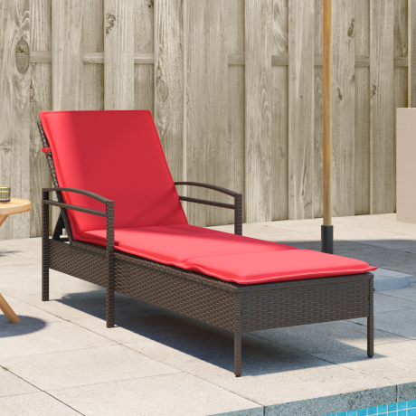 vidaXL | Ligstoel | met kussen Bruin 63 x 200 x 81 cm poly rattan afbeelding3 - 1