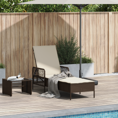 vidaXL Ligstoel Bruin en Crème Wit 55 x 200 x 92 cm poly rattan afbeelding3 - 1