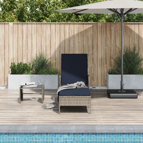 vidaXL Ligstoel Grijs en Marineblauw 200 x 55 x 92 cm poly rattan afbeelding3 - 1