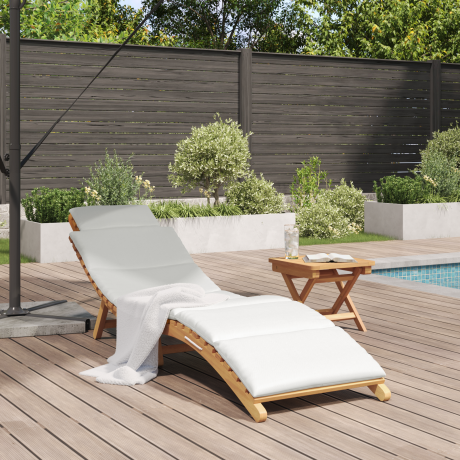 vidaXL Ligstoel met kussen Crèmewit 188 x 55 x 59 cm Massief teakhout afbeelding3 - 1