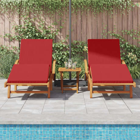 vidaXL Ligstoelen 2 stuks met Kussens en Tafel Rood Massief Acaciahout afbeelding3 - 1