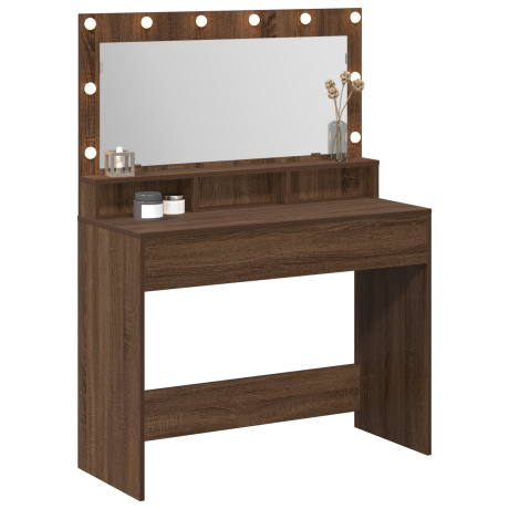 vidaXL Make-up Tafel met LED-verlichting in Bruin Eiken - 100 x 41 x 135 cm afbeelding3 - 1
