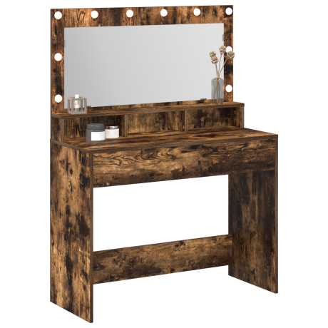 vidaXL Make-up tafel met LED-verlichting in rook eiken - 100x41x135 cm afbeelding3 - 1