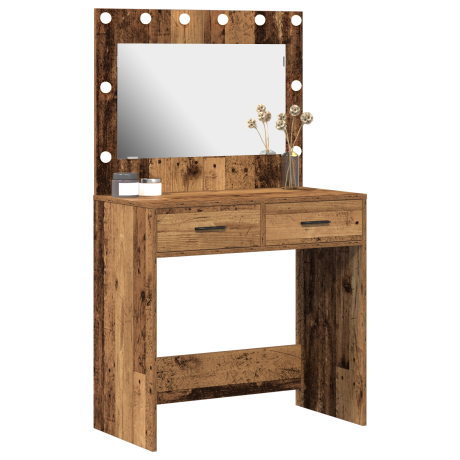 vidaXL Make-uptafel met LED-verlichting - Oud Hout 78,5x41x135 cm afbeelding3 - 1