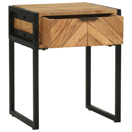 vidaXL Nachtkastje Bruin 40 x 35 x 50 cm Massief acaciahout en metaal afbeelding3 - 1