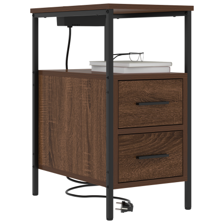 vidaXL Nachtkastje met lade Bruin Eiken 30 x 48 x 61 cm Bewerkt hout afbeelding3 - 1