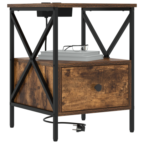 vidaXL Nachtkastje Gerookt eiken 41,5 x 40,5 x 55 cm Bewerkt hout afbeelding3 - 1
