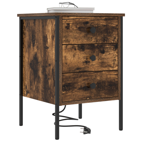 vidaXL Nachtkastje met lade Gerookt eiken 42 x 41 x 61 cm Bewerkt hout afbeelding3 - 1