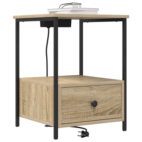vidaXL Nachtkastje met Oplaadstation 2 pcs Sonoma eiken Bewerkt hout afbeelding3 - 1