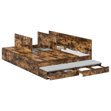 vidaXL Opbergbedframe met lade Gerookt eiken 150 cm Bewerkt hout afbeelding3 - 1