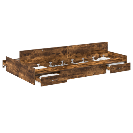 vidaXL Opbergbedframe met lade Gerookt eiken 120 x 200 cm Bewerkt hout afbeelding3 - 1