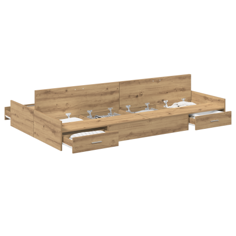 vidaXL Opbergbedframe met lade Artisan Eiken 120 x 190 cm Bewerkt hout afbeelding3 - 1