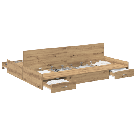 vidaXL Opbergbedframe met lade Artisan Eiken 150 x 200 cm Bewerkt hout afbeelding3 - 1