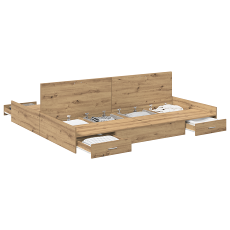 vidaXL Opbergbedframe met lade Artisan Eiken 180 x 200 cm Bewerkt hout afbeelding3 - 1