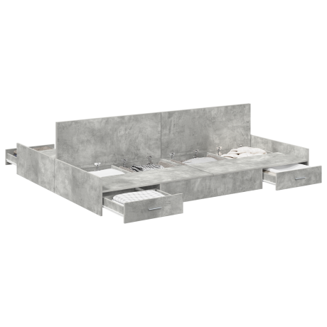 vidaXL Opbergbedframe met lade Beton Grijs 135 x 190 cm Bewerkt hout afbeelding3 - 1