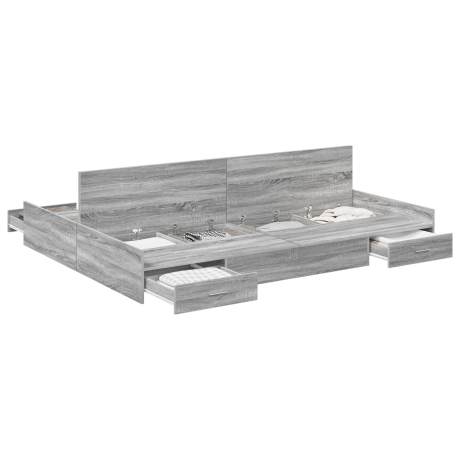 vidaXL Opbergbedframe met lade Grijs Sonoma 135 x 190 cm Bewerkt hout afbeelding3 - 1