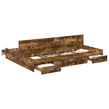 vidaXL Opbergbedframe met lade Gerookt eiken 140 x 190 cm Bewerkt hout afbeelding3 - 1