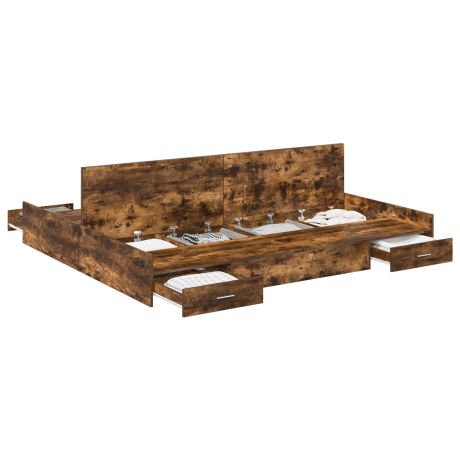 vidaXL Opbergbedframe met lade met hoofdeinde met opslag Gerookt eiken 200 x 200 cm afbeelding3 - 1
