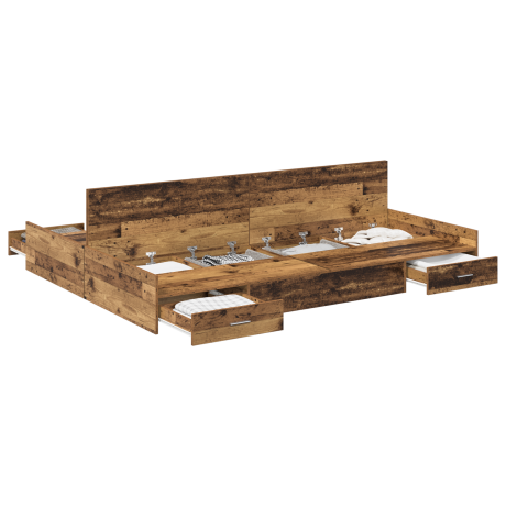 vidaXL Opbergbedframe met lade Oud Hout 140 x 200 cm Bewerkt hout afbeelding3 - 1