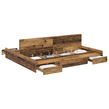 vidaXL Opbergbedframe met lade met hoofdeinde met opslag Oud hout 200 x 200 cm afbeelding3 - 1