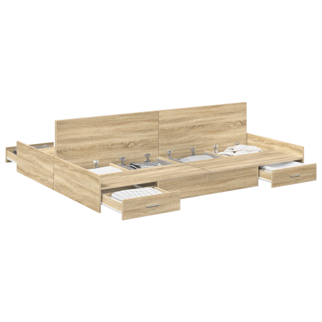 vidaXL Opbergbedframe met lade Sonoma Eiken 150 x 200 cm Bewerkt hout afbeelding3 - 1