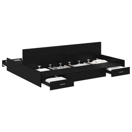 vidaXL Opbergbedframe met lade Zwart Eiken 135 x 190 cm Bewerkt hout afbeelding3 - 1