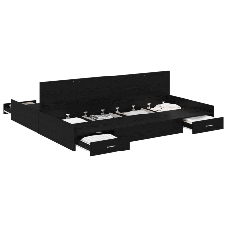 vidaXL Opbergbedframe met lade met hoofdeinde met opslag Zwart eiken 200 x 200 cm afbeelding3 - 1