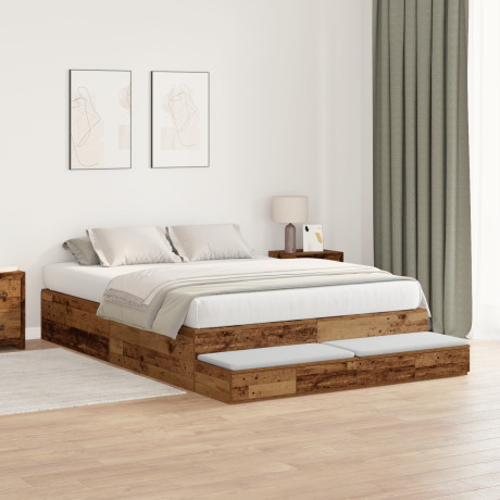 vidaXL Opbergbedframe met lade met opslag Oud Hout 150 cm Bewerkt hout afbeelding3 - 1