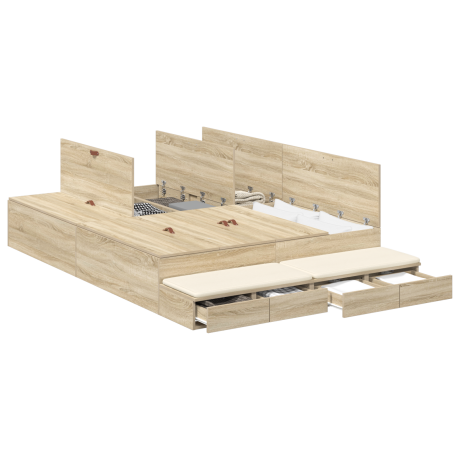 vidaXL Opbergbedframe met lade Sonoma Eiken 140 cm Bewerkt hout afbeelding3 - 1