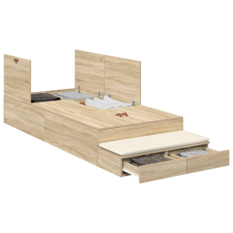 vidaXL Opbergbedframe met lade Sonoma Eiken 80 cm Bewerkt hout afbeelding3 - 1