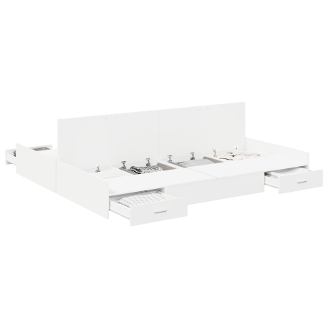 vidaXL Opbergbedframe met hoofdeinde Wit 200 x 200 cm Bewerkt hout afbeelding3 - 1