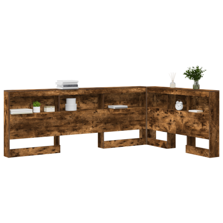 vidaXL Opberghoofdbord met plank Gerookt eiken 207,5 x 137,5 x 76,5 cm afbeelding3 - 1