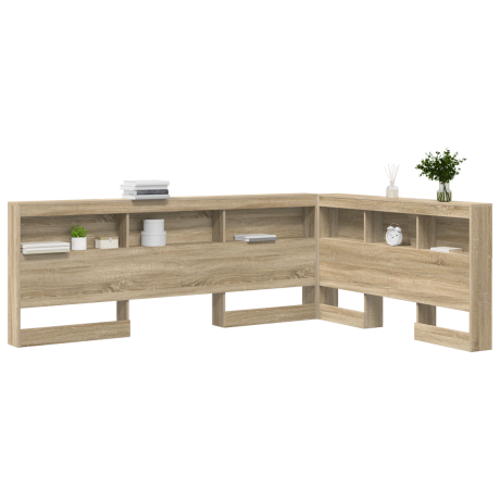 vidaXL Opberghoofdbord met plank met hoofdeinde met opslag Sonoma eiken 140 cm Bewerkt hout afbeelding3 - 1