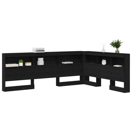 vidaXL Opberghoofdbord met plank Zwart Eiken 160 cm Bewerkt hout afbeelding3 - 1