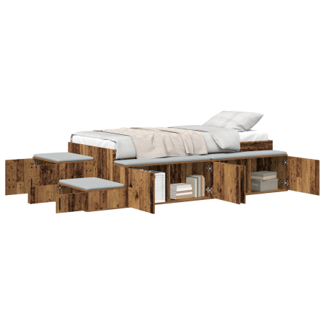 vidaXL Opbergbedframe Oud hout 234 x 103 x 53.5 cm Bewerkt hout afbeelding3 - 1
