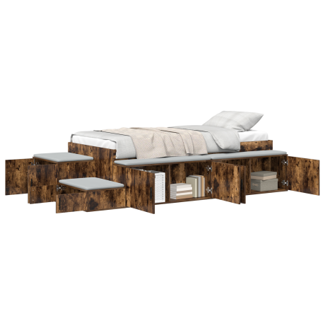 vidaXL Opbergbedframe met opslag Gerookt eiken 75 cm Bewerkt hout afbeelding3 - 1