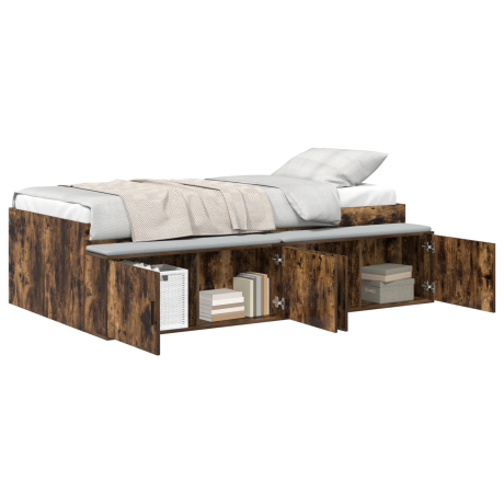 vidaXL Bedframe met lade Gerookt eiken 90 x 190 cm Bewerkt hout afbeelding3 - 1