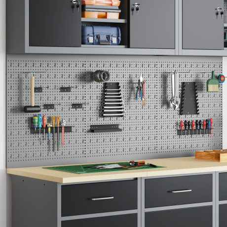 vidaXL Pegboards 3 st met 15 accessoires 50x60 cm staal grijs afbeelding3 - 1