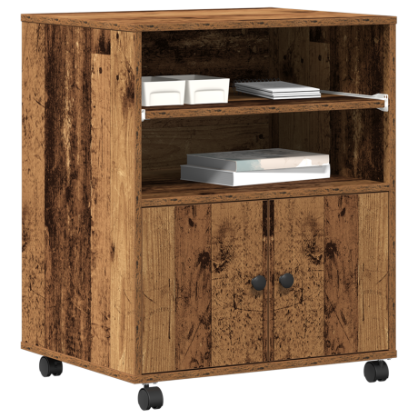vidaXL Printerstandaard met wielen 60x48x74 cm oud houtkleurig afbeelding3 - 1