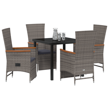vidaXL Recliner Tuinstoelen 5 pcs Grijs Donkergrijs Houtkleur afbeelding3 - 1