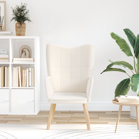 vidaXL Relaxstoel krullende wolachtige stof crèmekleurig afbeelding3 - 1