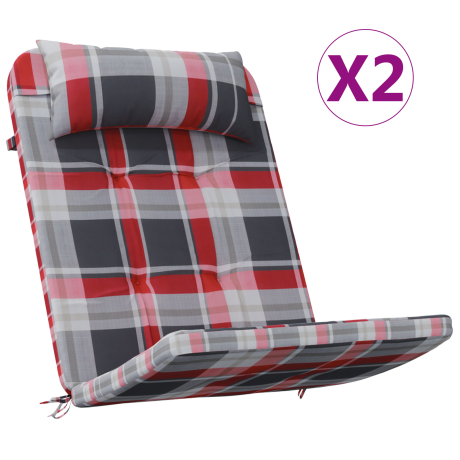 vidaXL Stoelkussens 2 pcs Rood Ruit 58 x 77 x 4,5 cm Oxford Stof afbeelding3 - 1