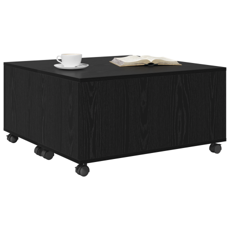 vidaXL Salontafel met wiel met opslag Zwart eiken 75 x 75 x 38 cm Bewerkt hout afbeelding3 - 1