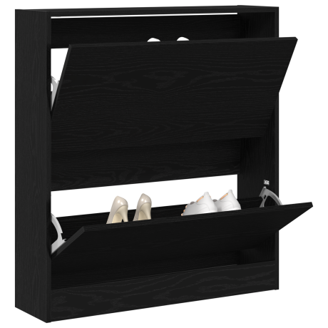 vidaXL Schoenenkast Zwart Eiken 80 x 21 x 87,5 cm Bewerkt hout afbeelding3 - 1