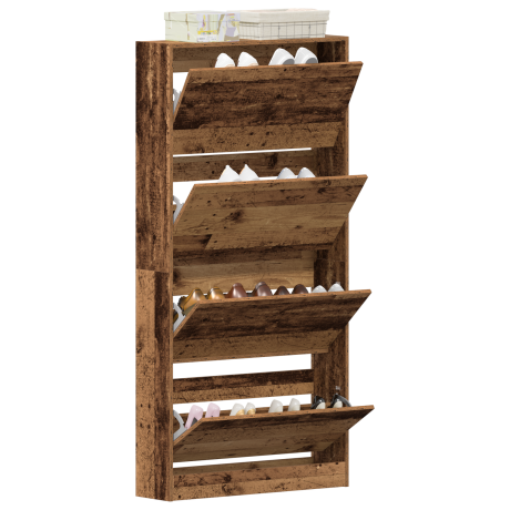 vidaXL Schoenenkast met plank Oudhout 80 x 21 x 163,5 cm Bewerkt hout afbeelding3 - 1
