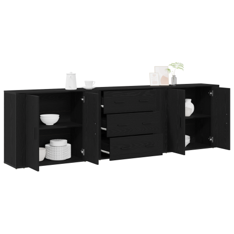 vidaXL Sideboards 3 stuks Zwart Eiken Gefabriceerd Hout afbeelding3 - 1