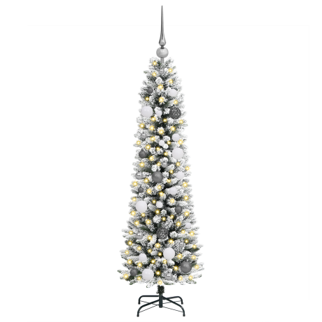 vidaXL Slanke Kerstboom met decoratieve touwlichten Wit 150 cm PVC afbeelding3 - 1