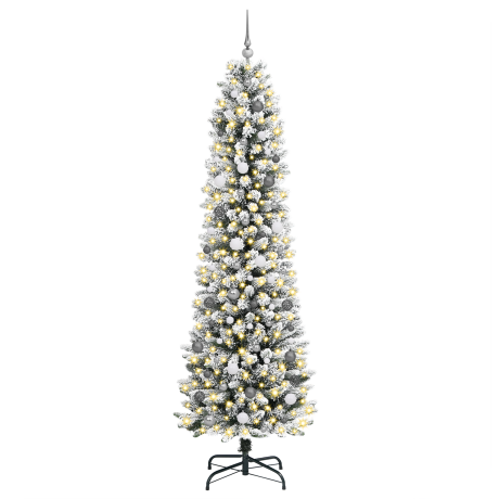 vidaXL Slanke Kerstboom met decoratieve touwlichten Wit 240 cm PVC afbeelding3 - 1